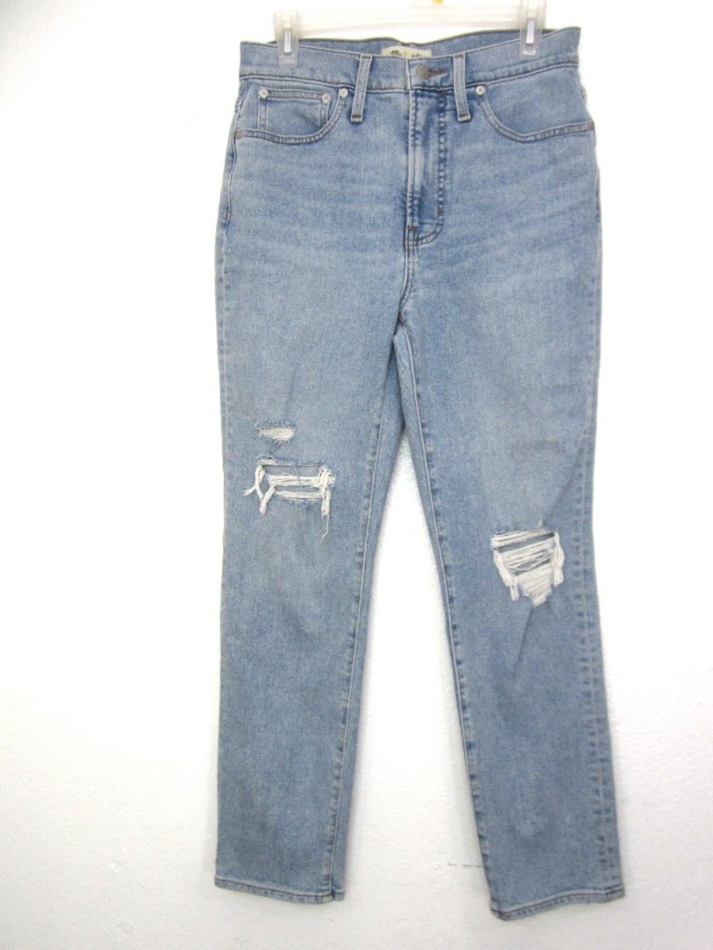 Madewell Size 27 Mom Jeans Light Wash Blue Distressed Knee High Waist Casual